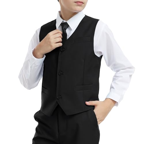 Boys' Vest Slim Formal Suit Vest for Wedding Homecoming with Pockets Adjustable Back Strap, Size 2-20 Years