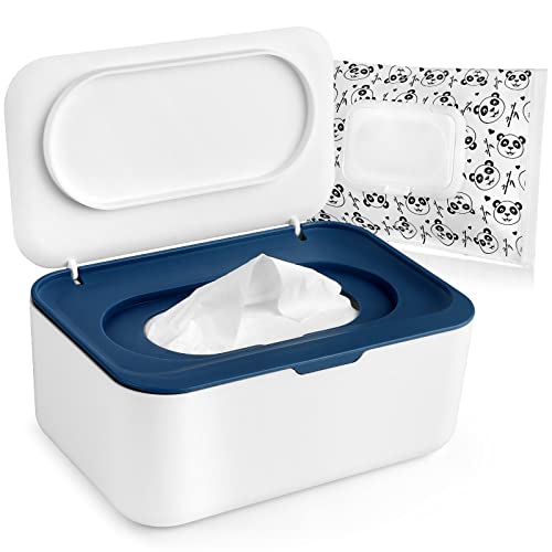 Okydoky Distributeur de lingettes et pochette de lingettes, Boîte de Rangement pour Serviettes pour bébé, Boîte de pour lingettes avec couvercle(BU+panda).FR Cover