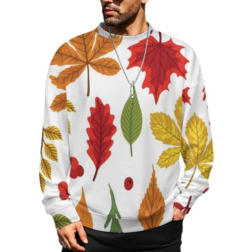MoBlinko Mens Sweater Autumn Maple Leaf Sweaters for Men Crew Neck Sweater for Men Lightweight Pullover