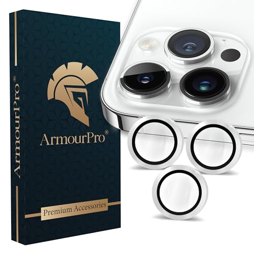 Image of ArmourPro Premium Camera Lens Protector Tempered Glass Compatible For iPhone 14 Pro Max and iPhone 14 Pro Tough HD Individual Aluminum Alloy Rings 9H Camera Cover , Scratch-Resistant,Camera Lens Protection| Silver
