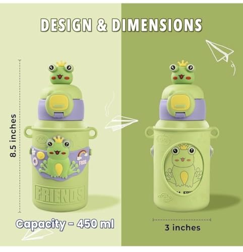 Image of KATTY MAO MY FIRST BESTFRIEND KIDS WATER BOTTLE -WATER BOTTLE FOR SCHOOL - SIPPER WATER BOTTLE FOR BOYS AND GIRLS,SPILL PROOF, PERFECT FOR SCHOOL AND PLAY, DURABLE (GREEN)