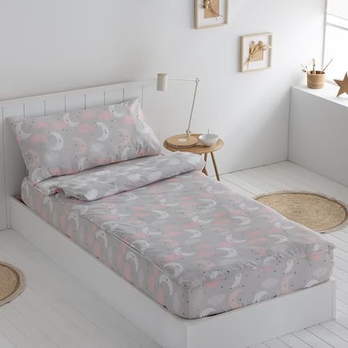 Saco nordico con Relleno Lunitas Rosa para Cama 90 x 190/200 + 1 Funda de Almohada. Saco Unido a la Bajera con Cremallera. con Relleno nórdico.