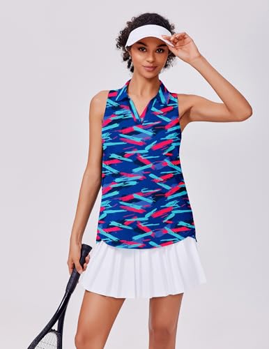 Image of PINSPARK Womens Golf Shirt UPF 50+ Sleeveless Collared Shirts Quick Dry Tennis Polo V-Neck Racerback Athletic Workout Tank