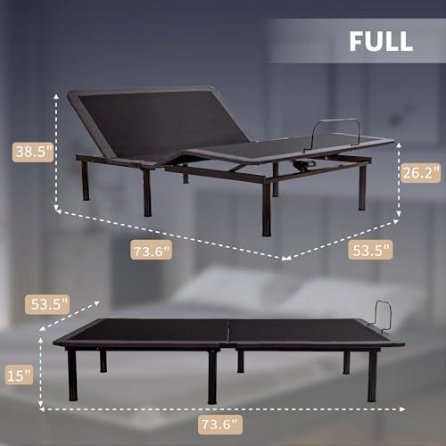 Image of Dyonery Full Size Adjustable Bed Frame + 14 Inch Gel Memory Foam Mattress