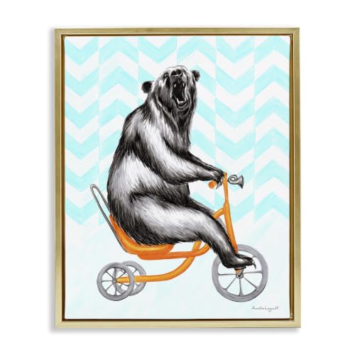 Whimsical Bear Tricycle Chevron, 17 x 21 Inch Canvas in Floater Frame