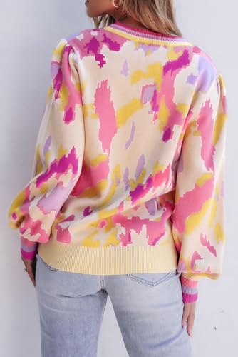 Women's Khaki Abstract Print Balloon Sleeve Sweater2