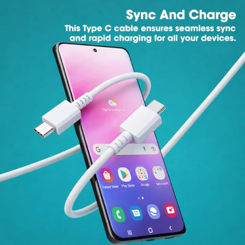 Image of Original 45W Super Fast Type-C to C 6.6Ft Extra Long USB-C Cable | Compatible with Galaxy S24 S23 S22 S21 Ultra Plus FE A M F Flip Fold Tab Series & More Android Devices