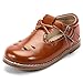TOZHCITA Classic Brown Leather Mary Jane Shoes for Toddler Girls School Daily Wear T-Strap Ballet Flats