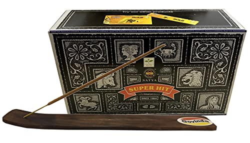 Govinda Incense Stick Holder Bundle with Satya Bangalore (BNG) Super Hit Floral Incense Sticks - 12 Boxes x 15 Grams