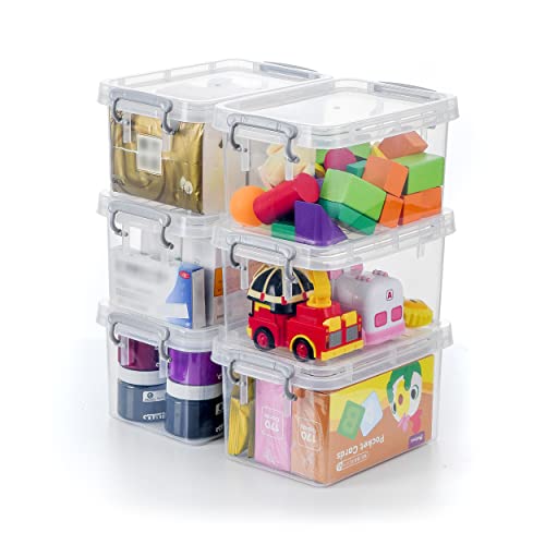 Berdeng Small Plastic Storage Bins With Lids, 3 Quart Small Storage Latch Box, Stackable And Nestable,6 Pack, Clear With Brown Buckle #TOP26