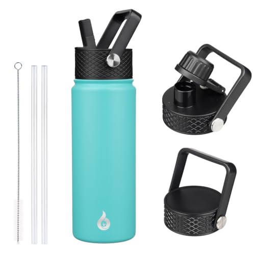 Image of BJPKPK Insulated Water Bottles with Straw Lid, 22oz Cold & Hot Thermo, Stainless Steel Metal Water Bottle with 3 Lids, Reusable Thermo, Cups, Mugs for Daily Use-Turquoise