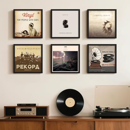 Image of upsimples Vinyl Record Frame 12.5x12.5, Wall Display 6 Pack, Black | For 12inch Album Cover, Gallery Wall Decor, For Record Collector