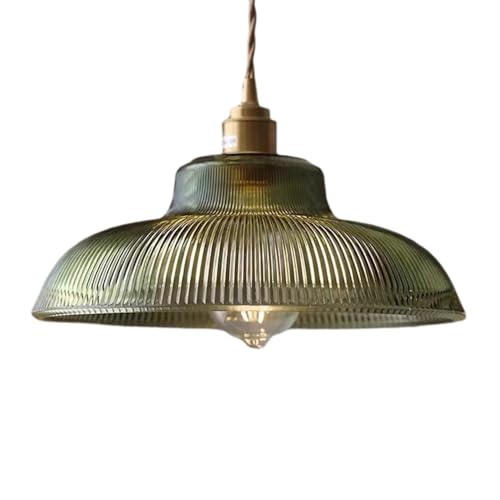 Lampe métal laiton et verre rayé vert au design nordique haut de gamme