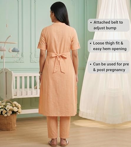Image of DUMMY SHAPE Feeding Dresses for Women Full Set | Cotton Blend Maternity Kurta Pant Suit with Dual Nursing Zippers, Side Pocket to Pre & Post Pregnancy | Mom to Be Gifts