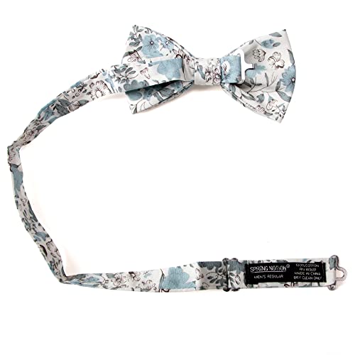 Spring Notion Men's Cotton Floral Print Bow Tie In Colors Matching David's Bridals, 48-Dusty Blue #TOP1