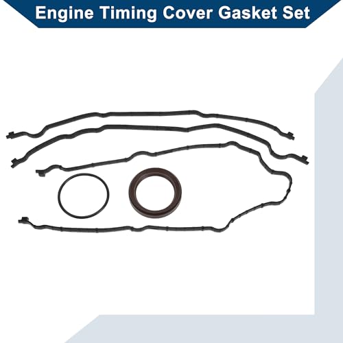Image of Engine Timing Cover Gasket Set TCS46159 for Ford for Mustang 2011-2019 Chain Case Cover Gasket Long-lasting Sealing Rubber,Metal 1 Set Black