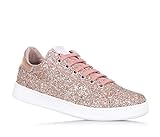  TWIN-SET - Zapatilla de cordones rosa de glitter y cuero, caprichosa y de moda, con cierre de cremallera lateral, Niña, Niñas, Mujer, Mujeres-37