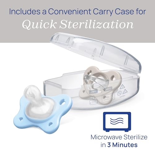 Image of Chicco PhysioForma Dual Soft Orthodontic Pacifier for Babies 2-6 Months, 100% Soft Silicone, Supports Breathing, One-Piece Design, Included Sterilizing Case, BPA Free, 2-Pack, Pearl /Sky