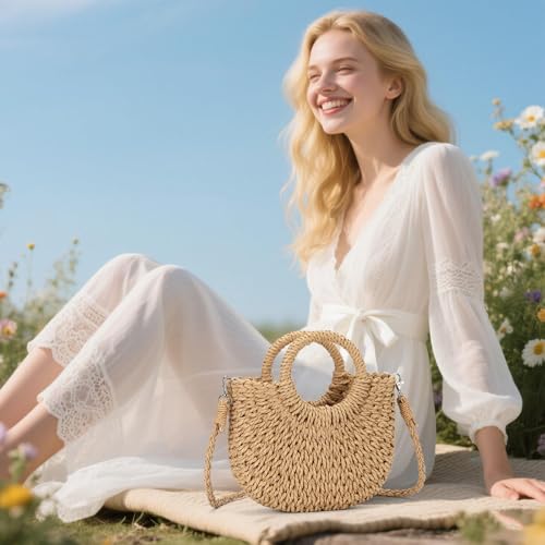 Image of RNIEGA Small Straw Crossbody Bag for Women Woven Summer Shoulder Phone Purse Beach Handbag for Vacation