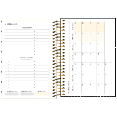 Tilibra - Agenda Espiral Diária 12,9 x 18,7 cm West Village 2025 - Fundo bege - Corações e bolas