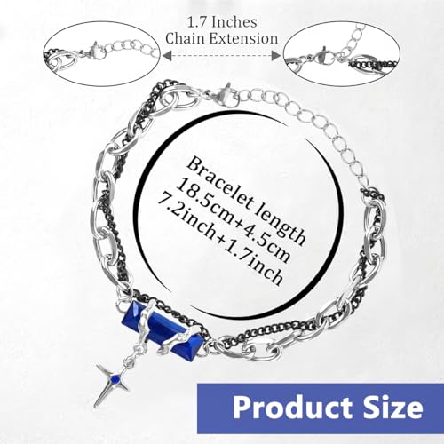 Image of PROBEROS Bracelet for Men Gothic Double Chain Star Charm Link Chain Punk Hip Hop Unisex Style Rock Cool Adjustable Bracelet Gifts for Boyfriend & Husband