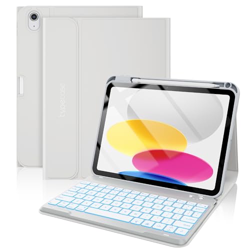 Image of typecase Folio Keyboard Case for iPad 10th Gen 10.9 inch (2022) and iPad 11th (A16, 2025), Magnetic Wireless Detachable Keyboard, 7-Color Backlight, Thin & Light, Pencil Holder - Gray