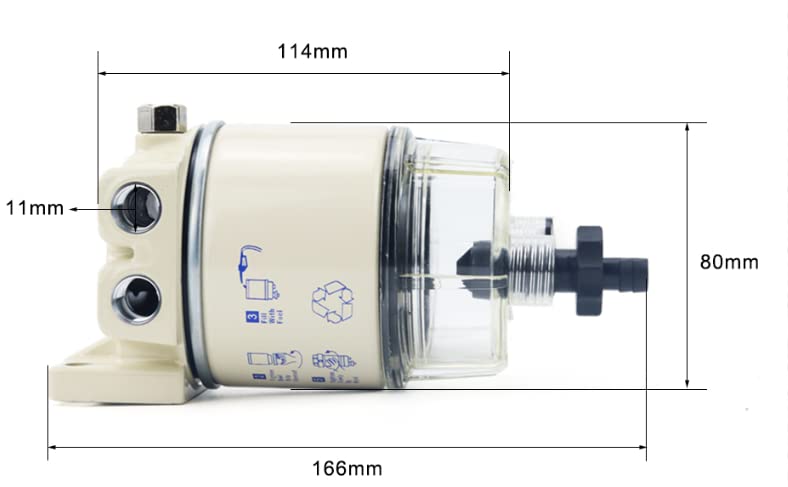 Séparateur D’Eau Carburant R12T Marine – Filtre Rotation Pour Hors-Bord, 30 GPH, Résistant Corrosion, Bol Transparent Avec Vidange