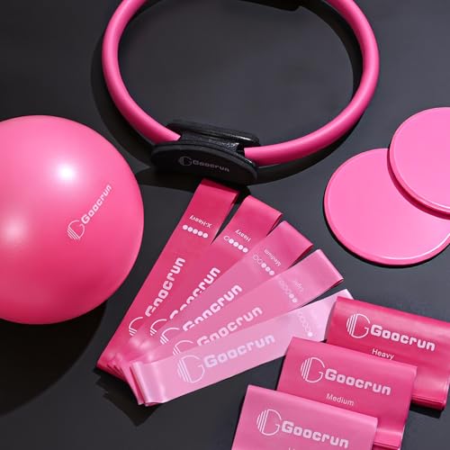 Pilates Ring Set Exercise Equipment with Exercise Bands Resistance Bands Set, Pilates Ball, Sliding Disks – Workout Equipment Home Gym Includes Complete Fitness Poster (Pink) – Image 3