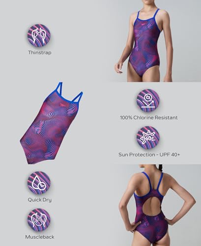 Image of Speedo Girl's Endurance+ Thinstrap Muscleback V-Cut One Piece Swimsuit | Swimming Costume for Girls | Quick Drying Fabric | UPF 40+ Sun Protection | Chlorine Resistance