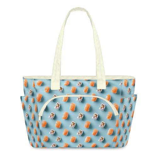 Sac fourre-tout matelassé motif sushi saumon grand sac zippé pour femme voyage