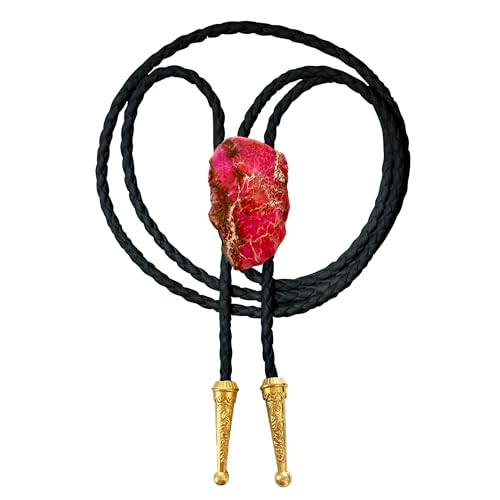 Image of Daisy Del Sol Gemstone Bolo Tie Braided Vegan Faux Leather Natural Stone Gold Handmade Necklace Adjustable Boho Western Jewelry
