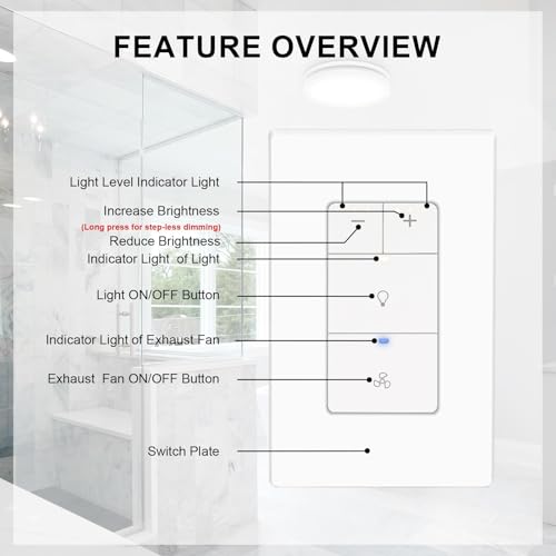 Ventilador de baño Akicon con luz y interruptor regulador, ventilador extracto para baño 80CFM 2.0 sones, luces LED regulables 3CCT de 15W y luz nocturna de 3.5W, cuadrado, plateado miniatura 6