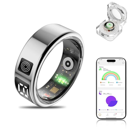 Lermayal Smart Ring with Display, IP68 Waterproof Fitness Tracker, Sleep/Step Monitor, Touch Control, Magnetic Charging, iOS Android Compatible (#12)(Non-Medical Wearable)