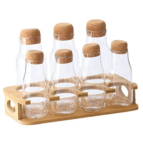 Glass Candy Jar Set with Wood Lids Sealed Jar Kitchen Storage Jar with Base Food Jars (Color:Set of 7)