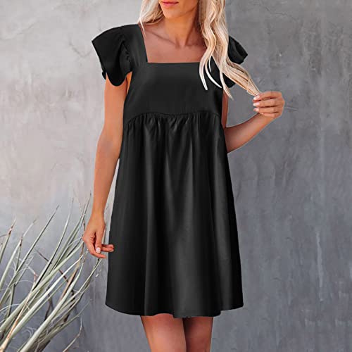 MRAFDGFB Vestido branco feminino vestido de verão elegante gola bolso puffles vestido sem mangas ves