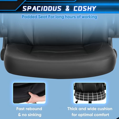 Image of Ergonomic Computer Gaming Chair - Big and Tall with Comfy Lumbar Support, Height Adjustable Home Office PU Leather with Flip-up Armrest, 360 Rolling Video Game, Black