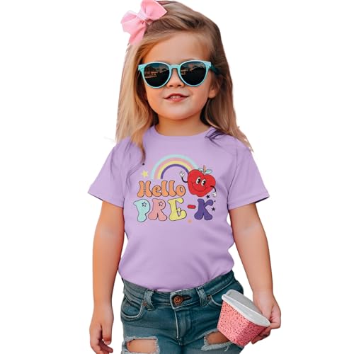 SOFEON Hello Pre-K Shirts Toddler Girls Back to School T-Shirt Apple Rainbow First Day of School Outfits Pre-K Gift Tee Tops