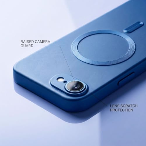 Image of amazon basics Premium Mag-Safe Case for iPhone 16E | Shockproof & Anti-Scratch Cover | Soft Silicone with Wireless Charging | Camera Lens Guard - Blue