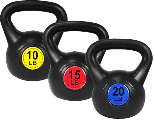 OLIXIS 3-Piece Kettlebell Set, Wide Grip Kettlebell Exercise Fitness Weight Set for Home Gym, Strength Training, 45LBS Set