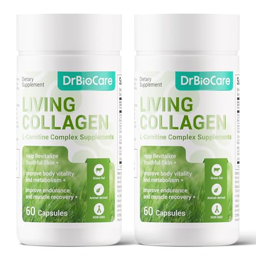 DrBioCare Living Collagen L-Carnitine Complex Supplement Grass Fed Bovine Collagen Peptides Bovine Colostrum Cinnamon Extract Mulberry Leaf Extract Non-GMO 120 Capsules