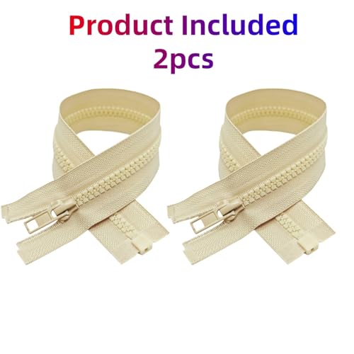 Image of MebuZip 2PCS #5 5 Inch Separating Jacket Zippers Resin Zipper Molded Plastic Zippers Bulk for Sewing Coat Jackets Clothes (Beige)