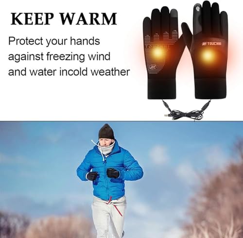JEONDFG Beheizbare Handschuhe,Winter Vollfinger,USB Beheizte Handschuhe Nicht-Slip,wasserdichte Touchscreen Winterhandschuhe Beheizt,für Damen Herren Klettern,Radfahren