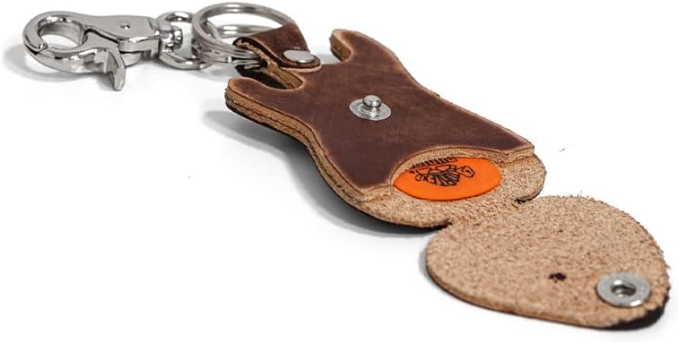 Fender Stratocaster Guitar shaped pick holder made of real leather with keychain and hook Made in Italy