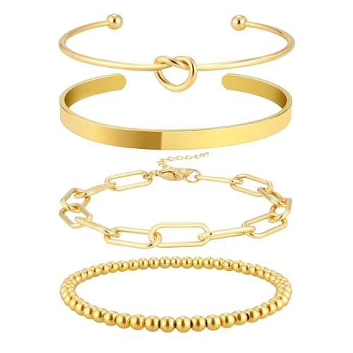reoxvo gold plated bangle cuff bracelets for women non tarnish gold bracelet stack jewelry set for women trendy