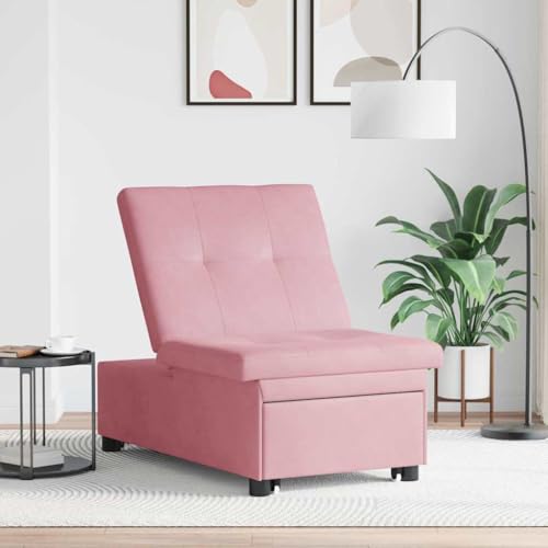 Sofá plegable con función de dormir rosa de terciopelo y madera estable 4