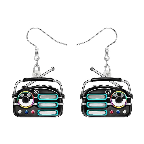 DALANE Acrylic Fun Vintage Boucles D'oreilles Cassette Tape Radio Bijoux Rétro pour Femmes Filles 80s 90s Cadeaux Nostalgiques Fête Favors (Radio Noire A)