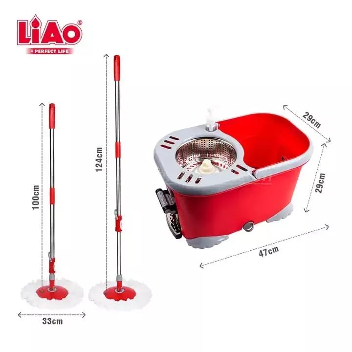 Juego de fregona y cubo de microfibra con pedal giratorio para limpiar suelos y azulejos de madera