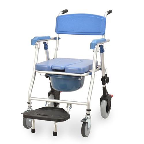 Comoda WC per Anziani con Rotelle, Sedia Comoda Pieghevole per Disabili, Sedia per Doccia Disabili, Sedia a Rotelle per Anziani Braccioli E Poggiapiedi, Portata 120kg