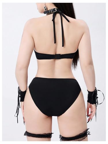 SweatyRocks Women's Gothic Bikini Sets Bat Bathing Suit Y2K Halter Triangle Swimsuits2