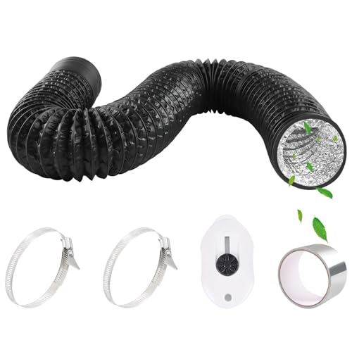 Manguera de Ventilación Flexible Ø80mm 2,5m PVC Tubo Salida de Aire Aluminio con Cinta de Aluminio 50mm x5m y 2 Abrazaderas de Manguera para Secadora Aire Acondicionado Campana Extractora - Negro